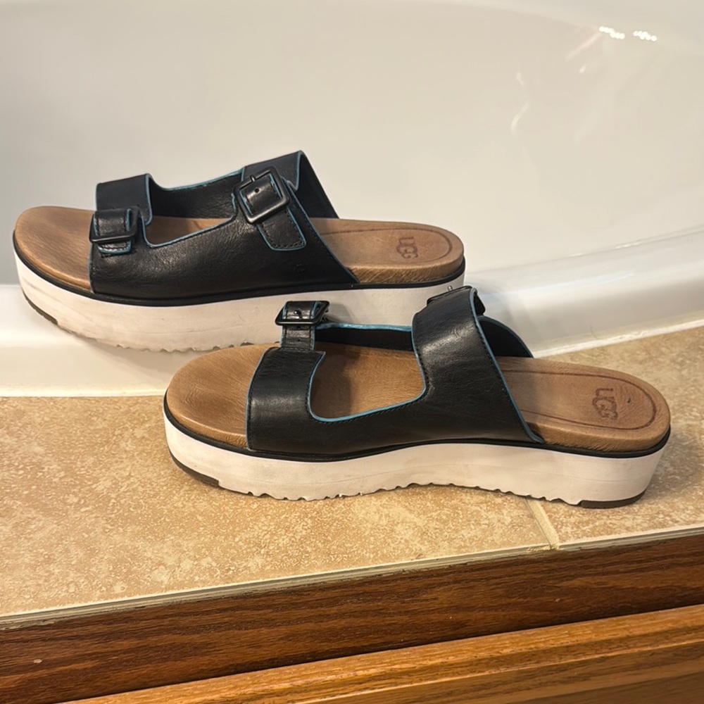 UGG Black Leather Women's Sandals